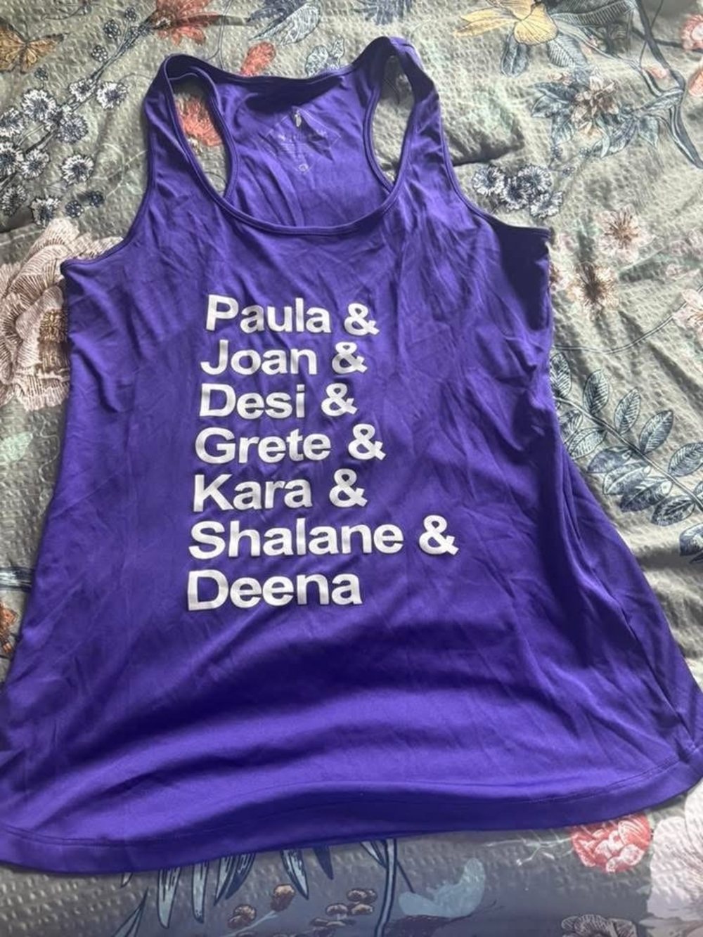 Sarah Marie Running Co Purple running tank with marathon greats!